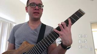 8String Guitar Lesson 1 Bass String Triads Drop E Tuning [upl. by Galina729]